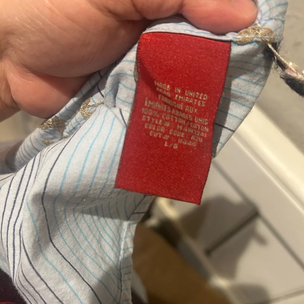 Guess Button Up Shirt Long Sleeve Mens L Blue Striped Embroidered - Picture 9 of 9